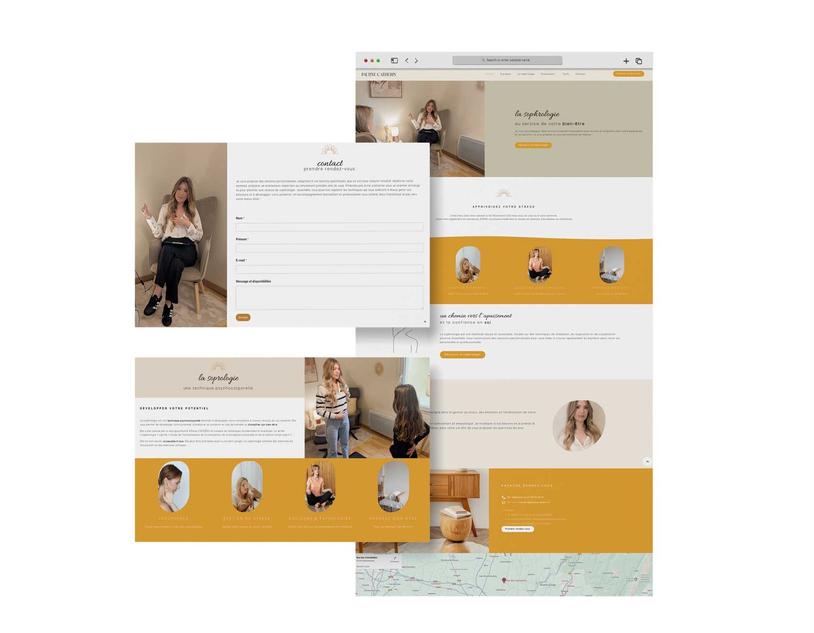 Vues des pages du site web de pauline catherin sophrologue