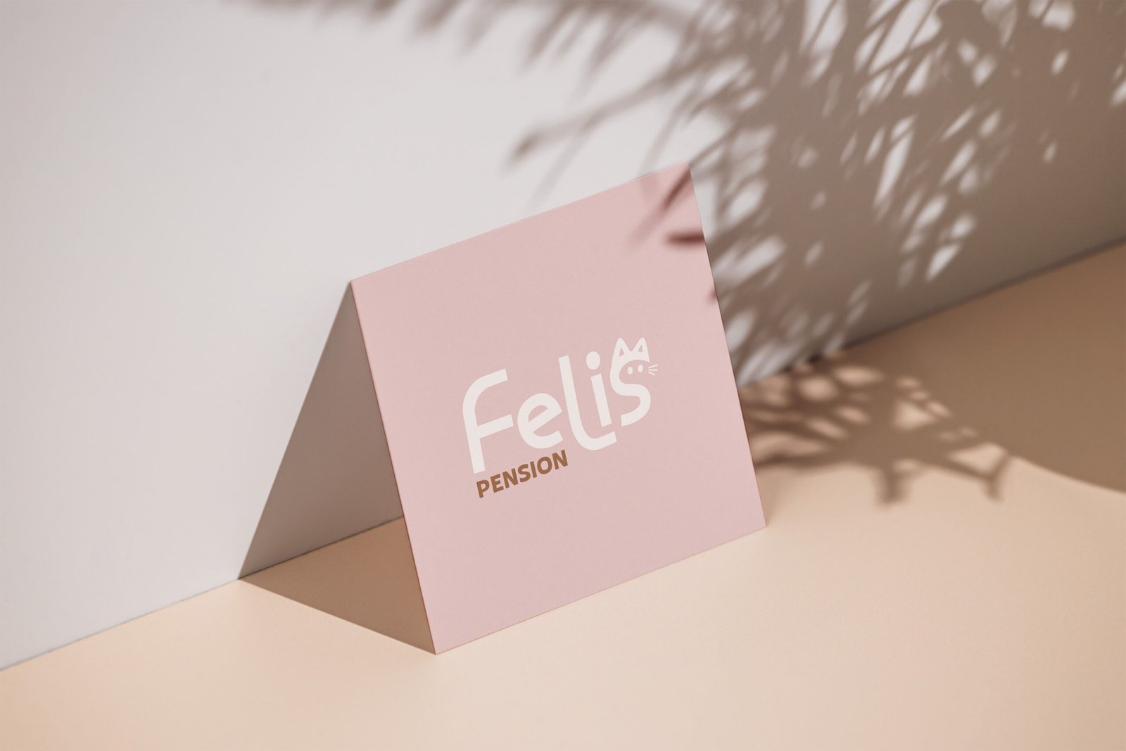 carte rose avec le logo pension felis beige et marron